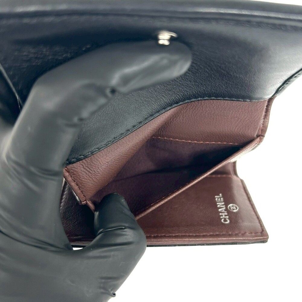 CHANEL Black Lambskin Leather Logo Wallet - Picture 9 of 10